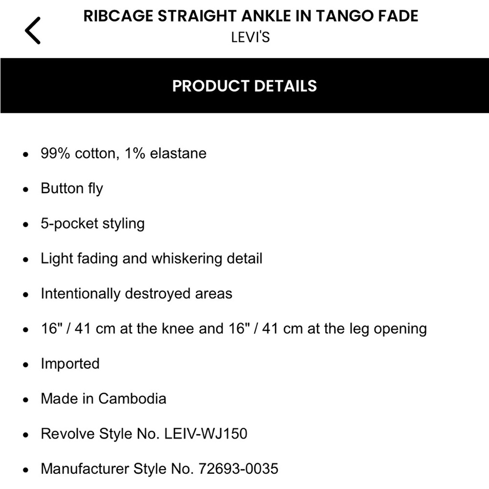 Revolve Levi’s Jeans- Ribcage Straight Ankle Size US 27 with Knee Rips - Picture 3 of 3
